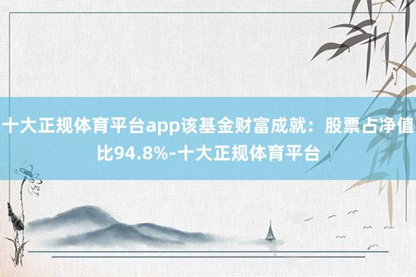 十大正规体育平台app该基金财富成就：股票占净值比94.8%-十大正规体育平台